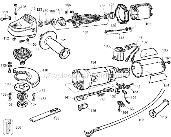 Page A Diagram and Parts List for Q505 Type 1 Black and Decker Angle Grinder